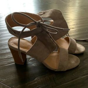 Charlotte Russe gray/tan suede heeled sandal